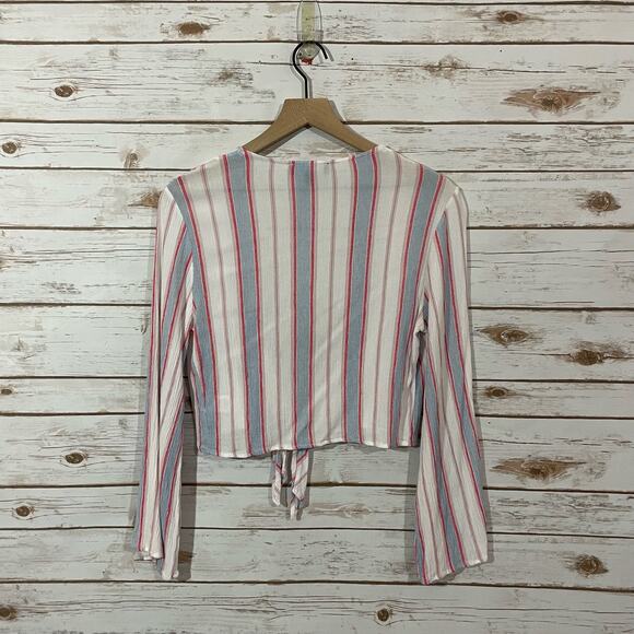 Lulus Pippi Pink Striped Tie-Front Bell Sleeve Top - Medium - Picture 13 of 13